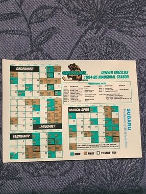 Denver Grizzlies' Inagural Season Schedule Magnet